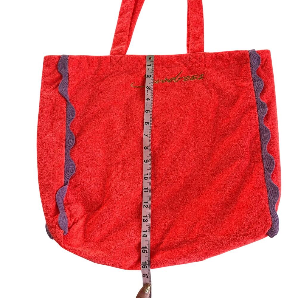 Sundress Neon Coral & Purple Trim Terrycloth Beach Vacation Tote Bag - Picture 4 of 6